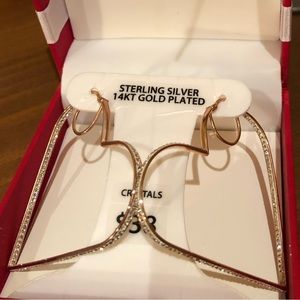 Sterling Silver 14K Gold plated  heart earrings with crystals🥰